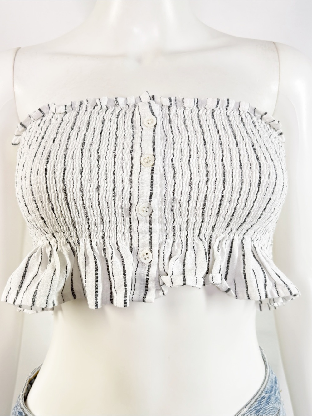 Faithfull The Brand Striped Smocked Tube Top Ruffle Crop Size 4 Summer Boho